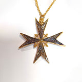 18 carat Gold plated Cross of a Knight of Malta with Purple/blue enamel