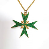 18 carat Gold plated Cross of a Knight of Malta with green enamel