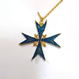18 carat Gold plated Cross of a Knight of Malta with blue enamel