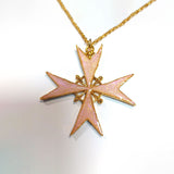 18 carat Gold plated Cross of a Knight of Malta with pearlescent enamel