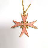 18 carat Gold plated Cross of a Knight of Malta with pink enamel