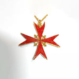 18 carat Gold plated Cross of a Knight of Malta with blood red enamel