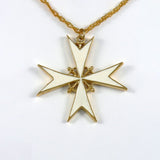 18 carat Gold plated Cross of a Knight of Malta with white enamel
